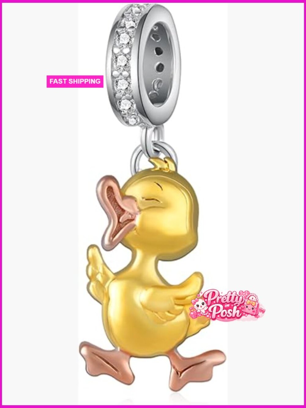 S925 Sterling Silver Animal Charm Duck Pendant for Bracelet